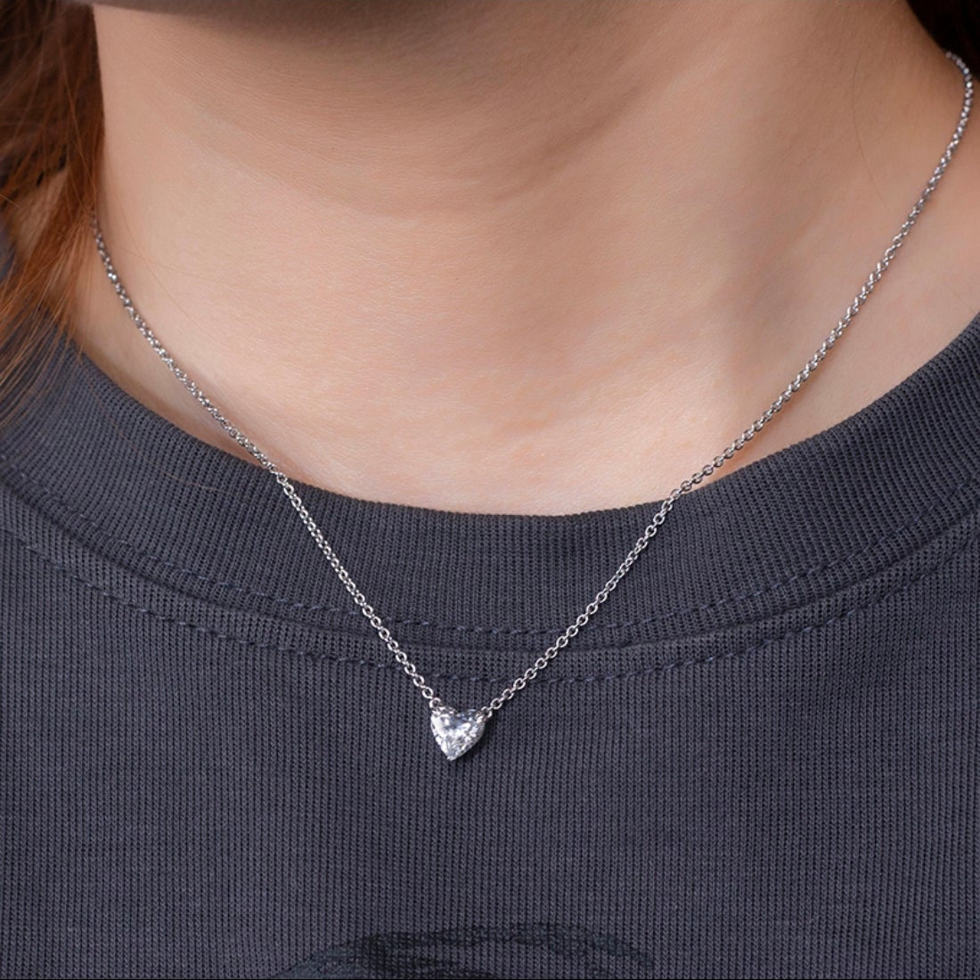 9k White Gold Heart Lab Diamond Necklace
