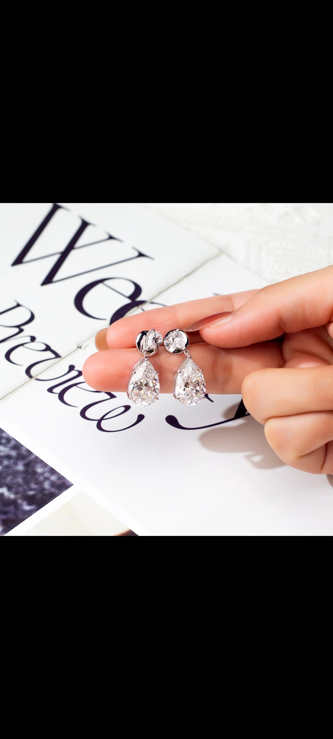 9k White Gold Pear Lab Diamond Earrings