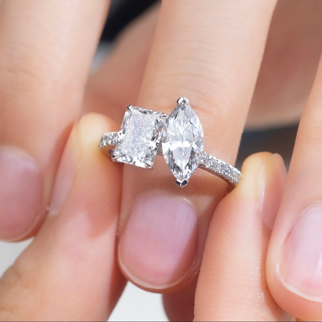 Pt950 Radiant & Marquise Lab Diamond Ring