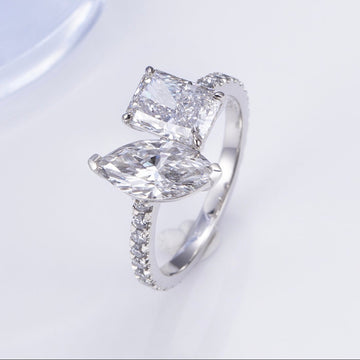 Pt950 Radiant & Marquise Lab Diamond Ring