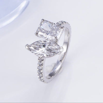 Pt950 Radiant & Marquise Lab Diamond Ring