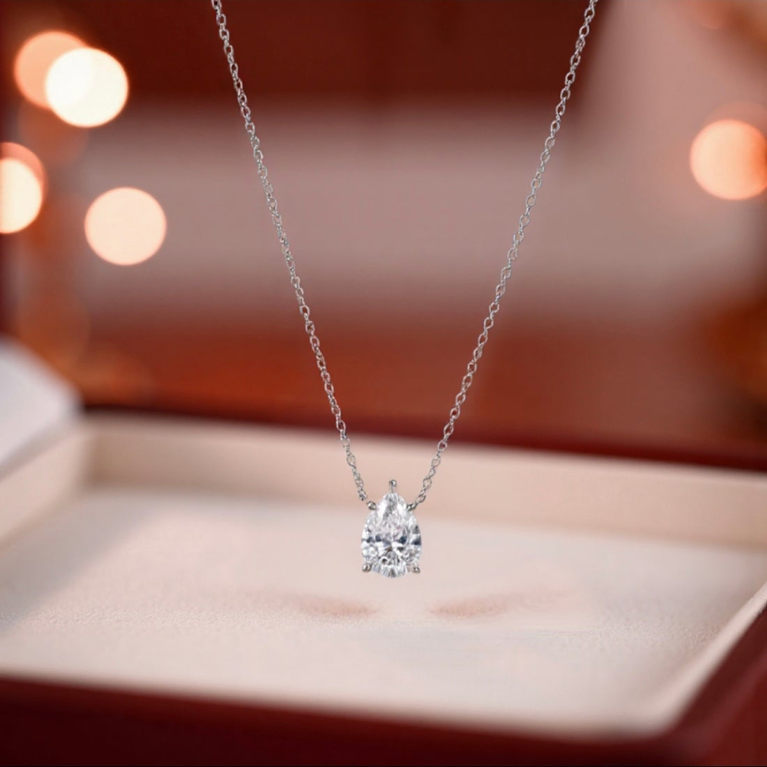 9k White Gold Pear Lab Diamond Necklace